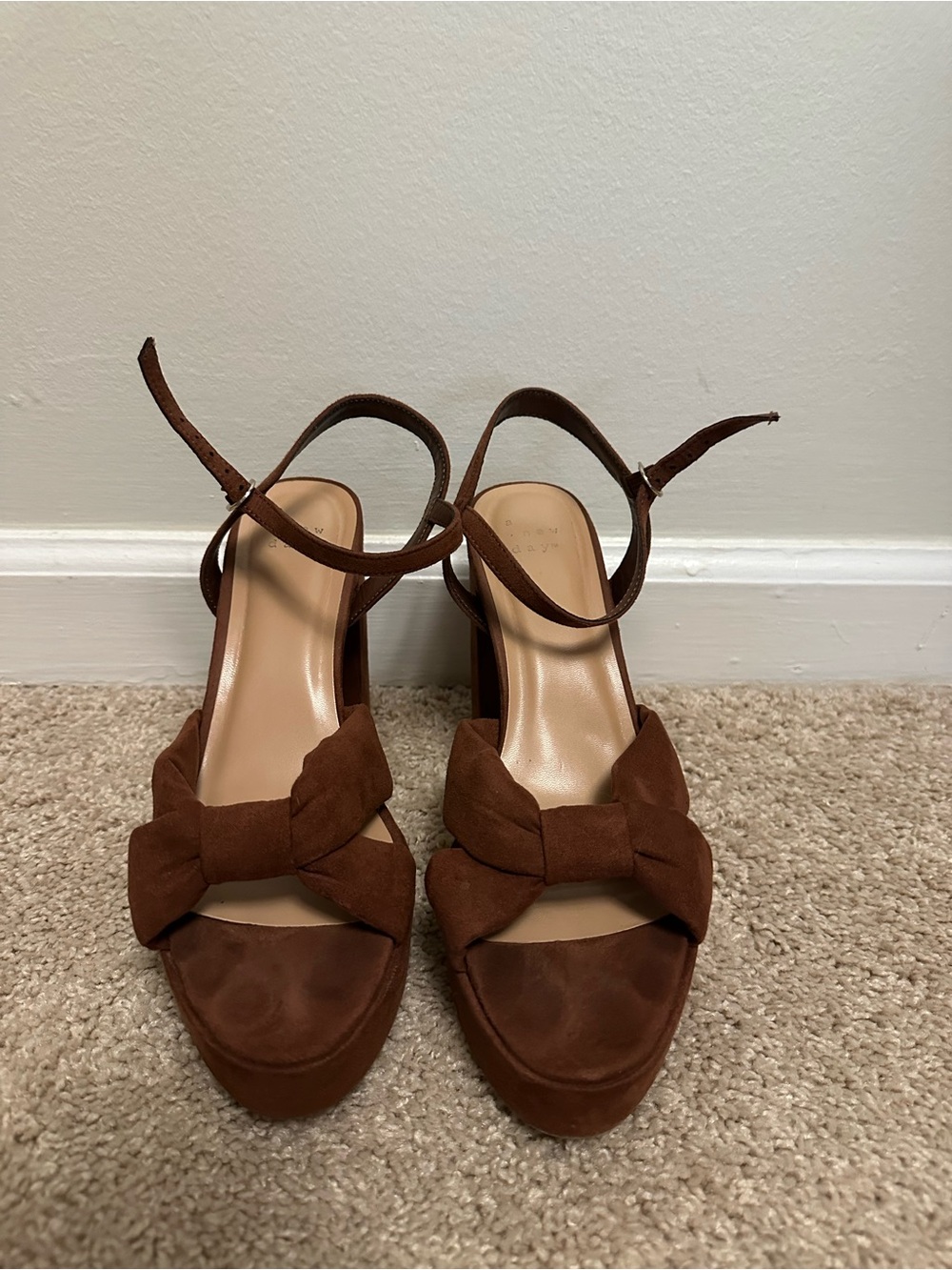 Brown Suede Bow Platform Sandals - Women